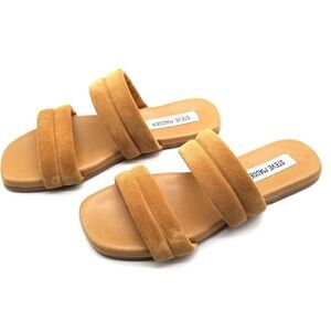 Steve Madden Women Wizen Slide Sandals Size 8 Tan Suede Flats